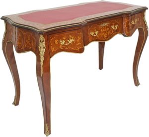 Casa Padrino Barock Sekretär Mahagoni Intarsien / Gold / Bordeaux 120 cm - Handgefertigter Antik Stil Scheibtisch - Barock Büro Möbel