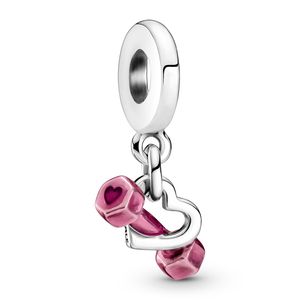 Pandora Charm Dangle Anhänger 799545C01 Dumbbell Heart Sterling Silber 925 pink enamel