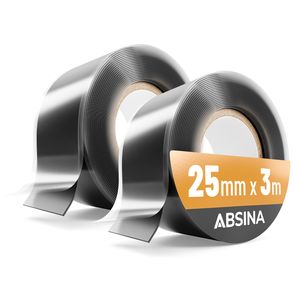 ABSINA 2x selbstverschweißendes Isolierband 25 mm x 3 m schwarz - Silikonband, Dichtungsband, Reparaturband, Industrieband