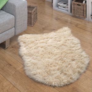 Kunstfell Fellteppich Imitat Sitzkissen Herzform Rund Verschiedene Formen, Creme Grösse 80x120 cm Fell-Form