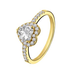 Lucardi - Damen Vergoldete Ring, 925 Silber, Herz mit Zirkonia - Ring - 925 Silber - Gelbgold legiert - 18.50 / 58  mm - Nickelfrei