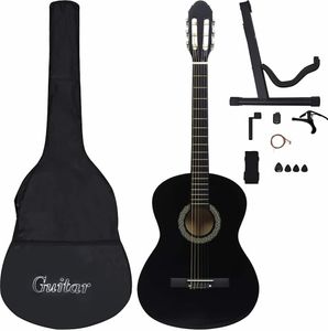 vidaXL 12-tlg. Klassikgitarren-Set für Anfänger Schwarz 4/4 39"