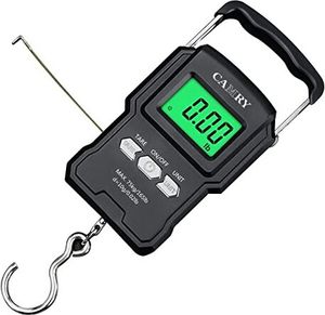 Camry Digital Case Scale, 166 lb/75 kg, elektronická váha na ryby, ruční metr, 2 baterie AAA součástí balení, osvětlený displej