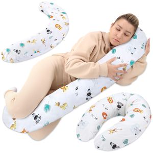 Stillkissen xxl Seitenschläferkissen Baumwolle - Pregnancy Pillow Schwangerschaftskissen Lagerungskissen Erwachsene 165x70 cm Safari