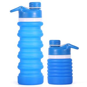 Faltbare Wasserflasche für unterwegs, Lebensmitteltaugliche, Tragbare, Lecksichere Reise-Wasserflasche aus Silikon (Hellblau)