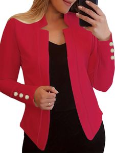 Damen Blazer Langarm Regular Fit Cardigan Jacke Einreihig Reverskragen Business Jacken  Rot,Größe M