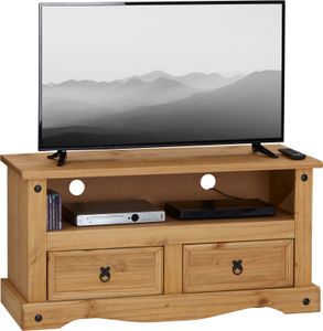 TV Lowboard SALSA Fernsehtisch Mexiko Möbel Kiefer massiv gebeizt und gewachst, 2 Schubladen, 1 offenes Fach
