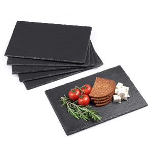 Minuma® Schieferplatten aus Naturgestein Set 6-teilig - Mit Moosgummi-Füßen zum Schutz von Oberflächen - 40x30 cm - Schwarz
