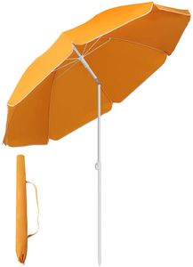 RESCH Sonnenschirm für Strand Orange, Ø 200 cm, Gartenschirm, UV-Schutz bis UPF 50+, knickbar, Sonnenschutz Balkon, tragbar