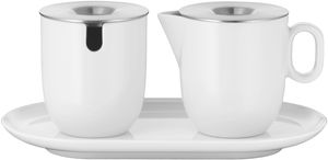 WMF Barista Zucker & Milch Set, Zuckerdose, Milchkännchen, Untertasse, Stilvoll, Deckel aus Cromargan®: Edelstahl Rostfrei 18/10, Standsicher, Ergonomisch, Spülmaschinengeeignet, Made in Germany, 0695899440