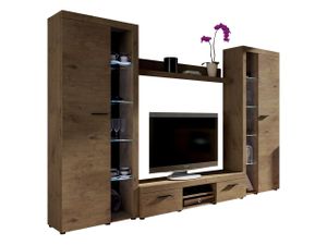 MIRJAN24 Wohnwand Farso XL, Modernes Wohnzimmer-Set, Schrankwand, Stilvoll Mediawand, TV-Möbel (mit weißer Beleuchtung, Lefkas Eiche)