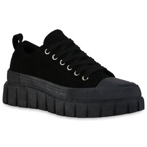 VAN HILL Damen Plateau Sneaker Keilabsatz Schnürer Profil-Sohle Schuhe 838505, Farbe: Schwarz, Größe: 40