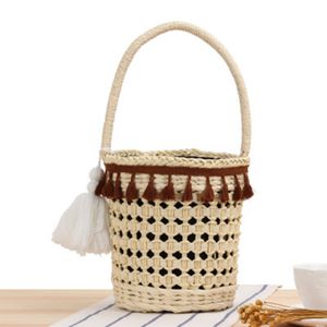 Tragbare Eimer gewebte Tasche Spitze Fransen Stroh gewebte Tasche Britische Urlaubsfoto Strand Freizeit weibliche Tasche