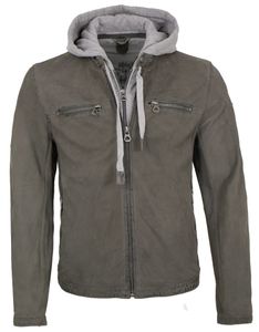 Gipsy - Herren Echtleder Lederjacke Kapuze Lammleder dark grey