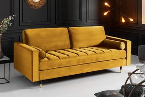 Elegantes Design 3er Sofa COZY VELVET 220cm senfgelb Samt Federkern