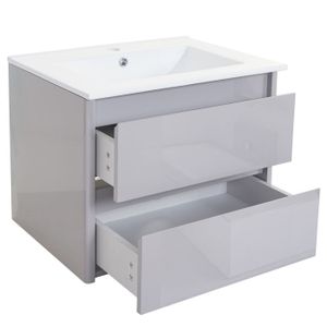 Waschbecken + Unterschrank HWC-B19, Waschbecken Waschtisch Badezimmer, hochglanz 50x60cm  grau