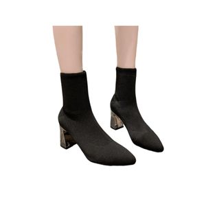 Damen Stiefeletten Elastischer Stiefel Socke Klobige Absatz Anti Slip Comfort Freizeitschuhe Schwarze Ferse,Größe:EU 40