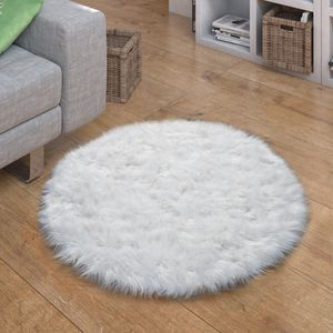 Kunstfell Fellteppich Imitat Sitzkissen Herfzorm Rund Verschiedene Formen, Weiß Grösse Ø 120 cm Rund