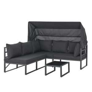 SVITA MAUI Gartenmöbel-Lounge-Set mit Dach Outdoor-Sofa Strandkorb-Sonneninsel Stahl Grau