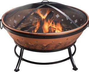 Teamson Home Velké kulaté ohniště na dřevo o průměru 89 cm, venkovní zahradní nábytek Chimenea, ohniště, miska na oheň s hořákem a víkem, gril a poker