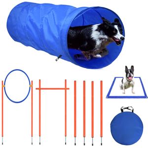 UISEBRT Agility Set Vybavení pro psy, překážky Psi Výcvik Psí sporty Nastavitelná výška Skákací kruhy Tunel Slalom Překážky Tyče