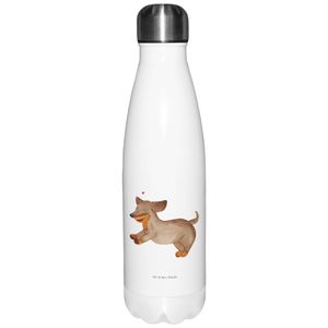 Mr. & Mrs. Panda Thermosflasche Hund Dackel - Weiß - Geschenk, Isolierflasche, Hunde, Trinkflasche, Thermoflasche, happy dog, Dachshund, Edelstahl, Hundebesitzer