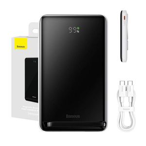 Uchwyt magnetyczny Baseus Powerbank z ładowaniem bezprzewodowym MagSafe 10000mAh 20W Overseas Edition biały (PPCX000202) + kabel USB typu C Baseus Xiaobai Series 60W 0,5m