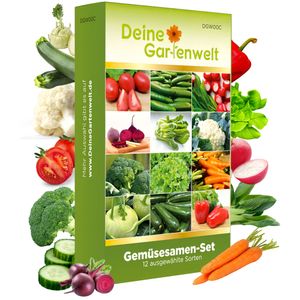 Gemüsesamen Set - 12 Sorten Samen - Saatgut Sortiment - Anzuchtset für Gemüsepflanzen - Geschenkset - Tomaten, Gurken, Radieschen, Zucchini, Paprika und mehr