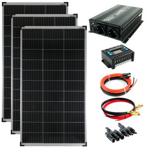 Solar Set 12V 3x140 Watt Solarpanel Kabel Wechselrichter 1500W Solaranlage 30A PV