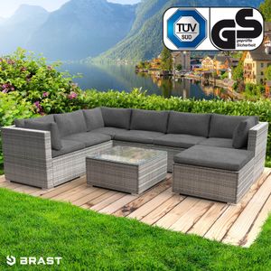 BRAST Gartenmöbel Lounge Sofa Couch Set Luxus Grau Poly-Rattan für 6 Personen