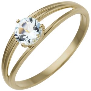 Solitär Ring aus 585 Gold Gelbgold mit Blautopas hellblau blau Fingerring Damen