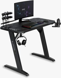 SENSE7 Nomad Cybernetic, Computertisch Gamingtisch, Schreibtisch, kompakte Tischplatte 120 x 60 cm, Getränkehalter, Kopfhörerhalter, Kabelorganisator