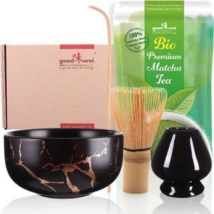 Matcha Teezeremonie Set "Black Marmor" mit Teeschale, Besenhalter und 30g Premium Matcha