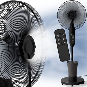 Ventilator mit Wasserkühlung, leiser Standventilator mit 75 Watt Leistung, Drei Geschwindigkeitsstufen, Luftbefeuchtung, Fernbedienung, Drehfunktion
