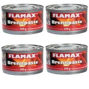 4 x 200 g Flamax Brennpaste Saftety Fuel Gel für Innen und Außen, Buffets, Grillen und BBQ