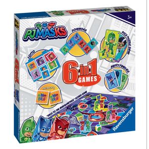 Ravensburger PJ Masks – 6-in-1 Spielset für Kinder und Familien ab 3 Jahren – Enthält 6 Klassische Spiele: Bingo, Erinnerung, Domino, Schlangen und Leitern, Checker und Spielkarten
