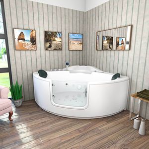 Whirlpool Pool Badewanne Eckwanne Wanne W60H-TH-SC 140x140cm mit Tür Walk-in-Pool