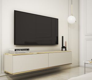 Bettso TV Schrank TV-Kommode TV Cabinet mit 2 Türen Moderner Fernsehschrank für das Wohenzimmer ORO 135 cm Glatte Fronten Beige