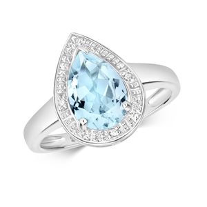 Wunderschöner 9 Karat (375) Weißgold Damen - Diamant Solitärring Brillant-Schliff H - PK mit Aquamarin, 54 (17.2); TRS28656RSN