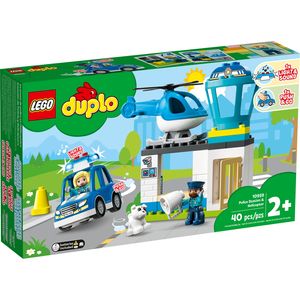 LEGO 10959 DUPLO Polizeistation mit Hubschrauber, Polizeiauto und Steine, Polizei-Spielzeug für Kleinkinder ab 2 Jahre, Lernspielzeug für Mädchen und Jungen