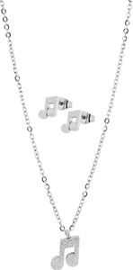 Akzent Schmuckset "Thyra" aus Edelstahl, Kette & Ohrstecker, Noten, sandgestrahlt