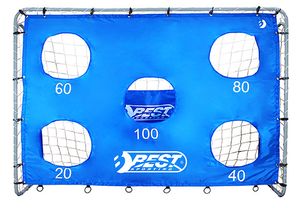 Best Sporting Fußballtor grau 240 x 170 x 85 cm mit blauer Torwand mit Schusslöchern