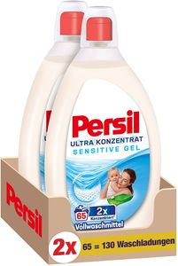 Persil Ultra Konzentrat Sensitive Gel Waschmittel (2 x 65 WL), hochkonzentriertes Sensitive Waschmittel in kleinerer Flasche für weniger Plastik, dermatologisch getestet