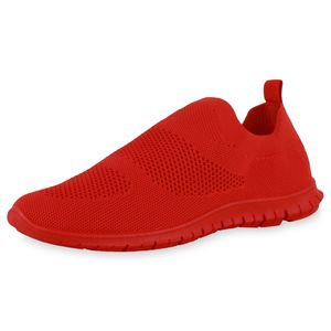 VAN HILL Damen Sportschuhe Slip Ons Bequeme Strick Profil-Sohle Schuhe 890060, Farbe: Rot, Größe: 39