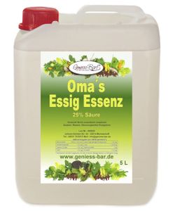 Oma`s Essigessenz 25% Säure 5 L Unser Geschmackssieger für die gute Küche & Haushalt / Entkalken / Reinigen ohne Chemie Essig Essenz