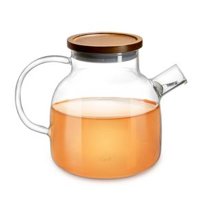 Impolio Glas Teekanne 1400ml mit Holzdeckel, Edelstahl-Filter und hitzebeständigem Griff - Modernes Design für Tee, Blumentee und Saft