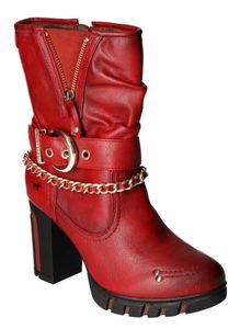 Mustang Damen Stiefelette Stiefel trendstark Kette Nieten Blockabsatz 1363-505, Größe:41 EU, Farbe:Rot