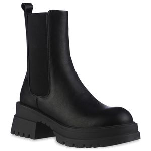 VAN HILL Damen Leicht Gefütterte Plateau Boots Profil-Sohle Schuhe 837843, Farbe: Schwarz, Größe: 37