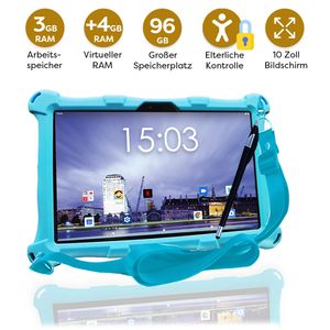 AngelTech Kindertablet XL - Android 13 - 3+4 GB RAM - 32+64 GB - Extra Groß - Elterliche Kontrolle - Fidgy Schutzhülle - 100% Kidsproof - Blau