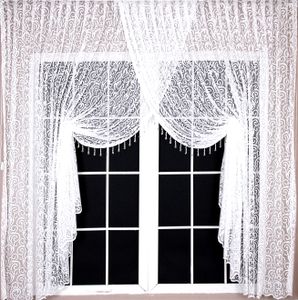 Tüll Vorhang Perlen Kruvaze Deco Gardinen Falten genäht Weiß mit Röllchen Ketten 300 x 245 cm (Breite x Höhe)
